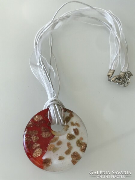 Necklaces with Murano glass medallions on white cord, 50 cm long