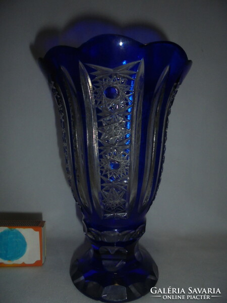 Blue crystal vase, glass vase with base