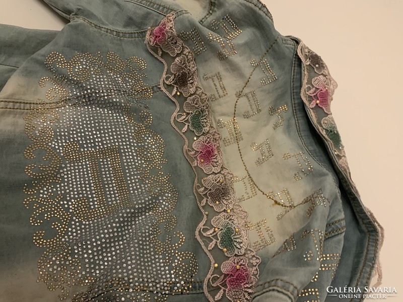 Dreamy extra feminine denim jacket stone embroidered floral specialty denim jacket coat