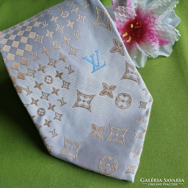 Wedding nyk58 - golden pattern on a beige background - silk tie