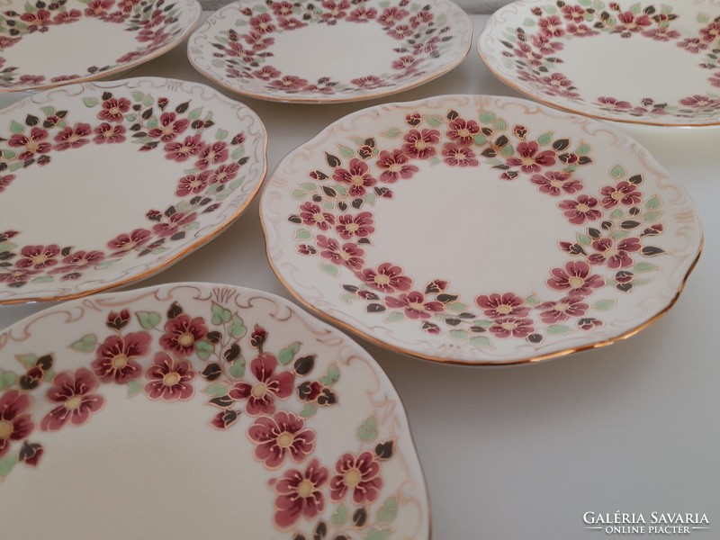 Zsolnay virág mintás, süteményes tányérok, 6 db