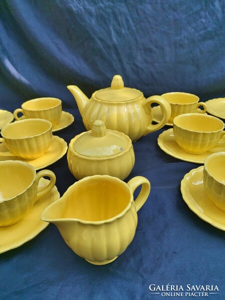 Kispest granite sunny yellow art deco tea set. Complete!