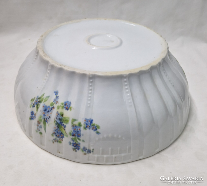 Old Zsolnay shield-sealed forget-me-not pattern porcelain patty stew or soup bowl 25 cm.