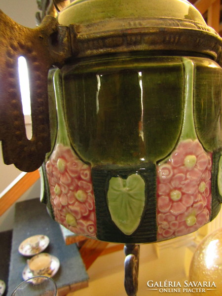 Art Nouveau majolica chandelier with original painted shade