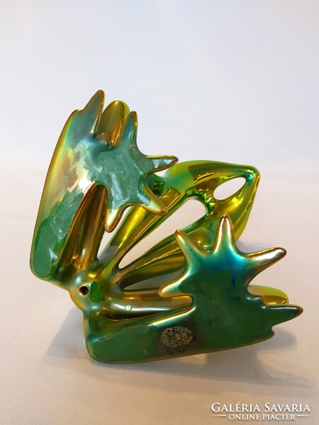 Zsolnay gold-green eosin art-deco frog. Flawless!