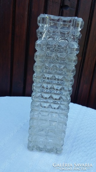 Retro, öntött, csiszolt üveg váza, nagyobb méretű, 22 cm