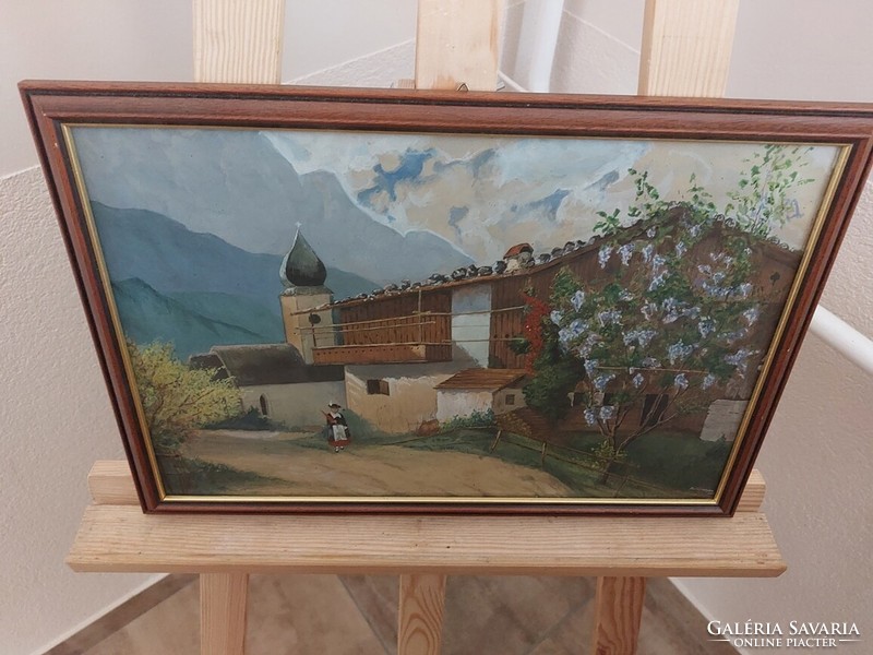 (K) beautiful signed alpine painting with 42x30 cm frame