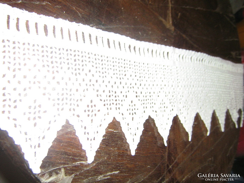 Beautiful antique hand crocheted white shelf strip or stained glass curtain drapery