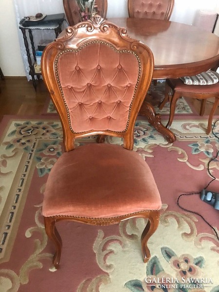 Italian inlaid oval, folding table with 6 chairs