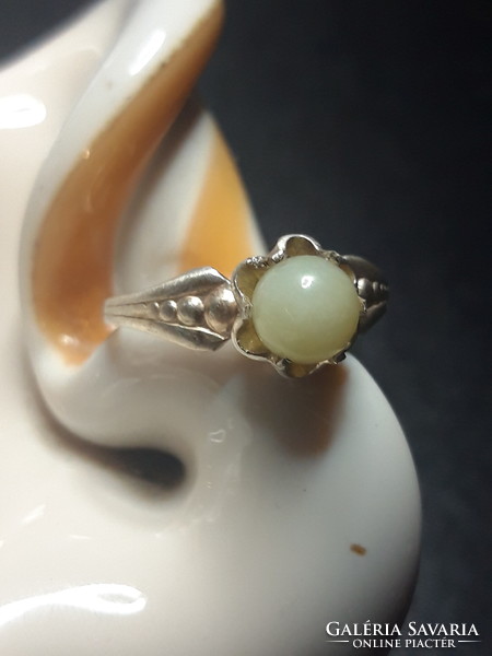 Old jade stone silver ring - size 54