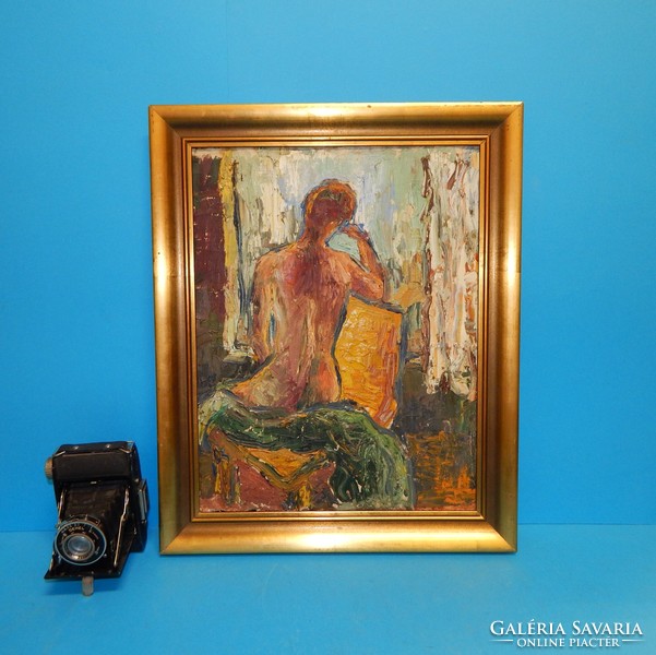 Dorogi Imre (1890-1976) Hátakt 31x38 cm -es olajfestmény,  laparanyozott  keretben
