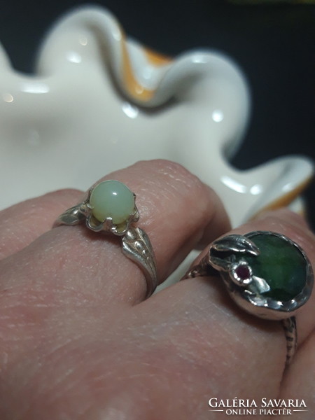 Old jade stone silver ring - size 54