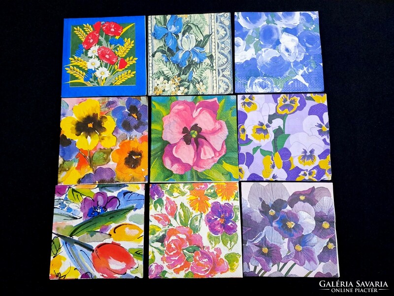 9 old flower napkins in good condition, size 2