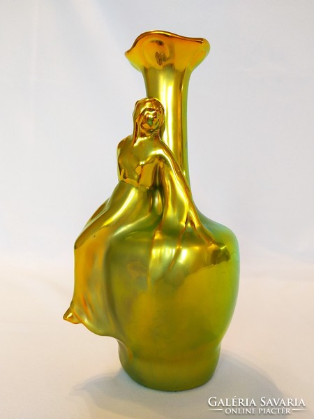 Zsolnay golden eosine, girl sitting on a vase