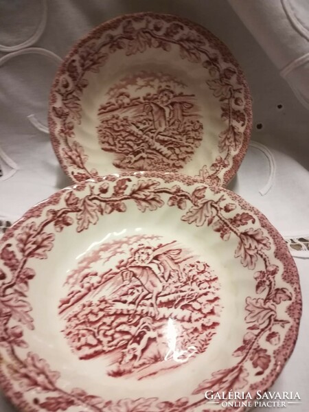 English compote small plate, pink, decorated with a horse scene