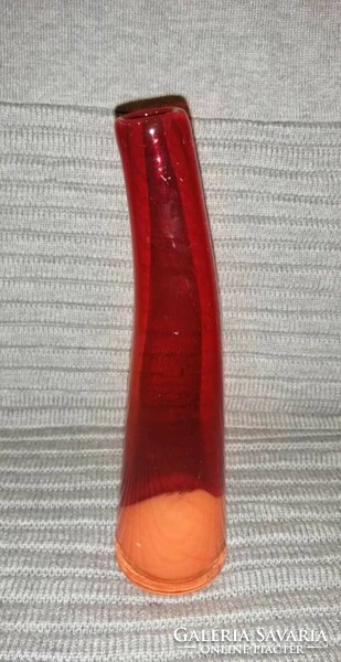 Red glass vase with orange base 20 cm (a7)