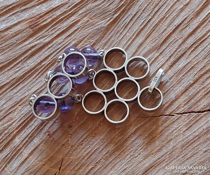 Modernist silver pendant with amethyst