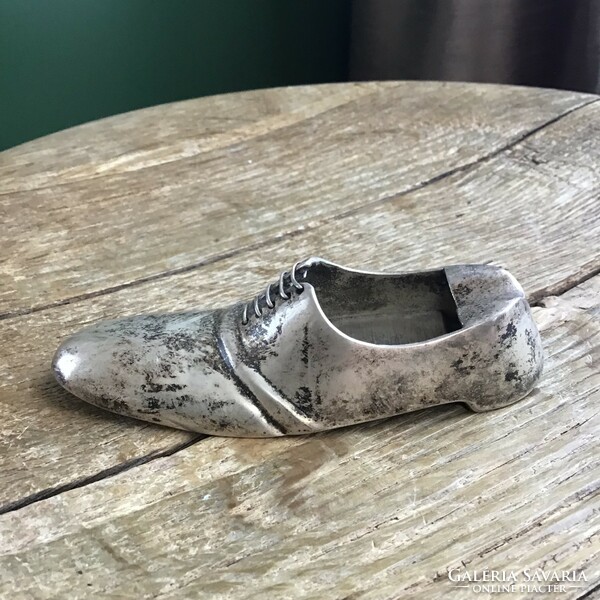 Antique silver plated copper shoe ashtray