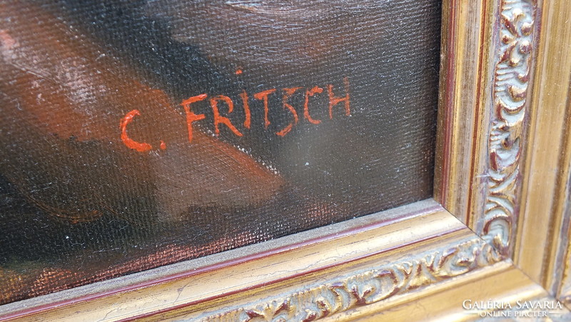 REMBRANDT után : A TÉKOZLÓ FIÚ HAZATÉRÉSE  C.Fritsch aláírással, 60x50-s olajvászon