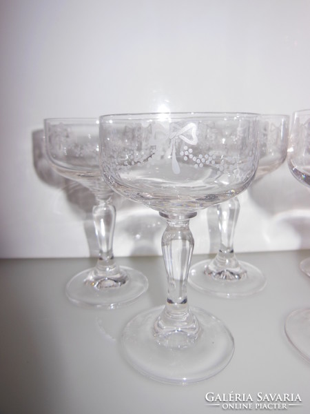 Set of glasses - 6 pcs - 11 x 6.5 cm - acid etched - glass - old - Austrian - flawless