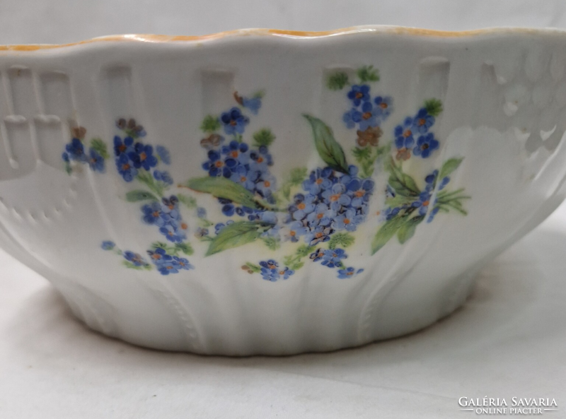 Old Zsolnay shield-sealed forget-me-not pattern porcelain patty stew or soup bowl 25 cm.