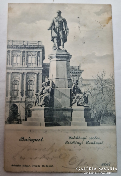 Budapest's Széchenyi statue on an old postcard, published by Edgar Schmidt, Dresden-Budapest, 1901