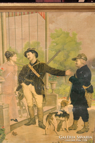 Vadászat előtt - 19. századi akvarell,nyomat