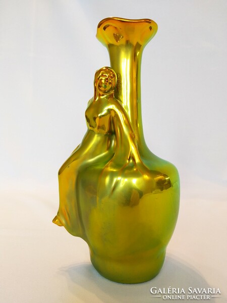 Zsolnay golden eosine, girl sitting on a vase