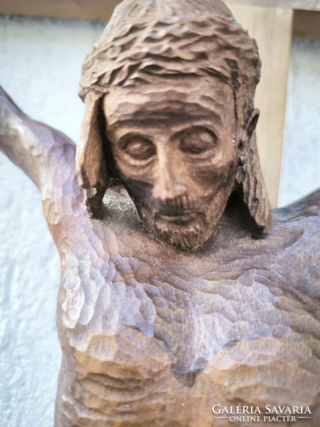 Wooden cross, crucifix, body of Jesus Christ statue, home-made, beautiful carving