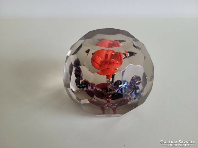 Old leaf-weight faceted floral glass ornament