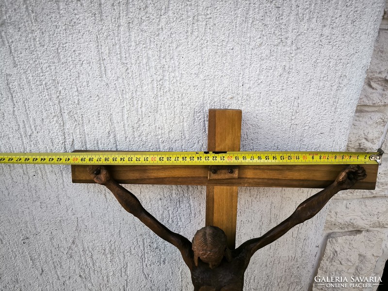 Wooden cross, crucifix, body of Jesus Christ statue, home-made, beautiful carving