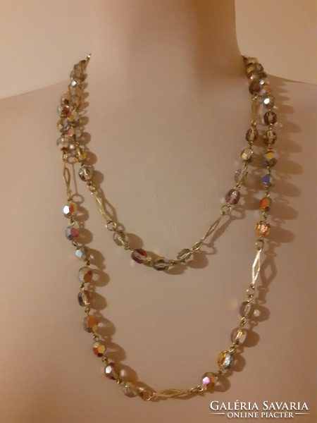 Long, vintage Czech aurora borealis necklace