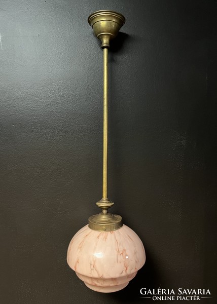 Art deco copper ceiling lamp with a stepped salmon-colored shade!