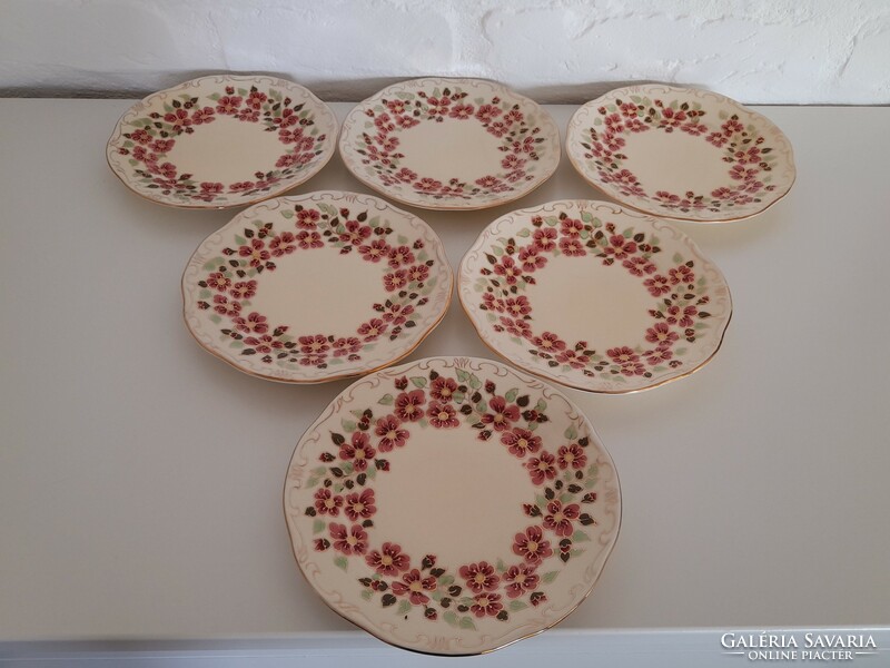 Zsolnay flower pattern cake plates, 6 pcs