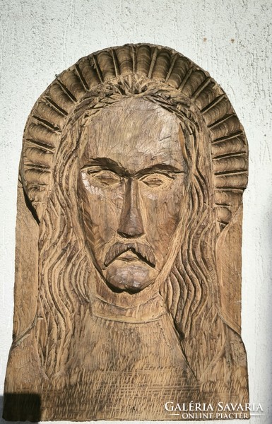 Polyàk Ferenc fafaràgàs ,szignàlt nagyméretű fafaragás falikép jó kvalitàsos Modern művészet Jézus.