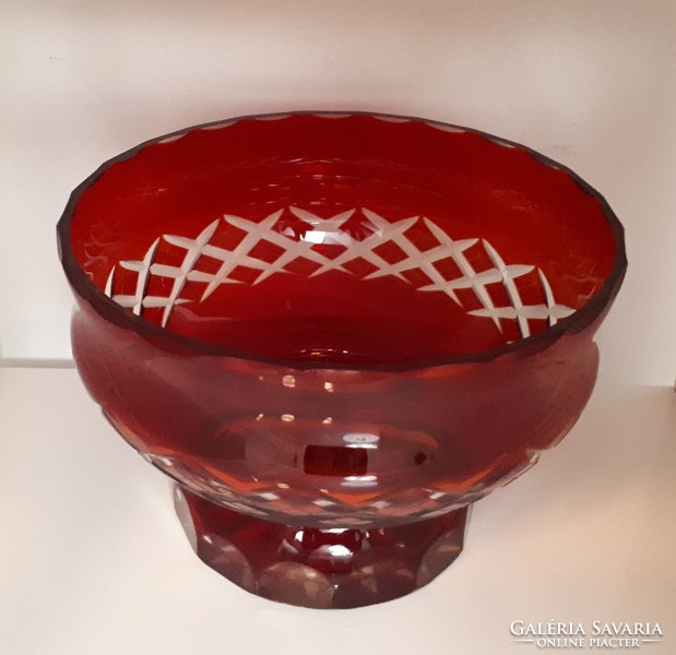 Old cherry red polished crystal fruit offering bowl 20 cm