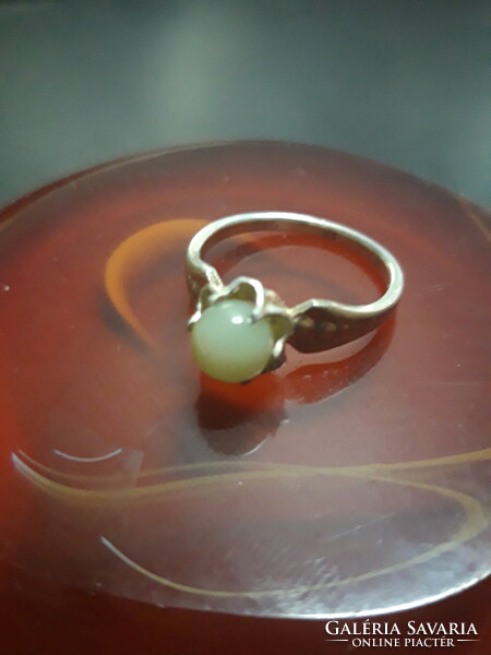 Old jade stone silver ring - size 54