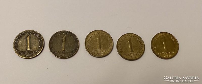 5 Schilling 1988 1 pc and 1 schilling 5 pc 1960 1973 1986 189 6 pcs Austria Austrian coins package
