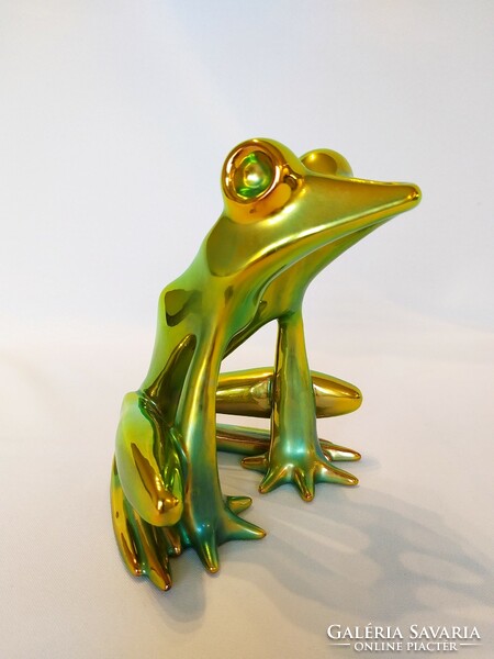 Zsolnay gold-green eosin art-deco frog. Flawless!