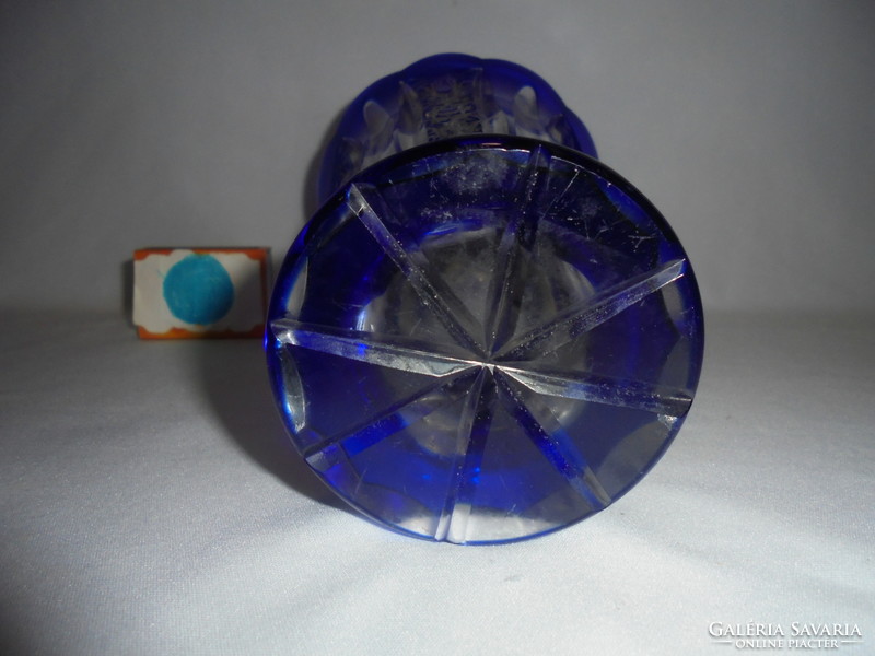 Kék kristály váza, talpas üveg váza