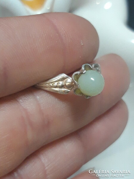 Old jade stone silver ring - size 54