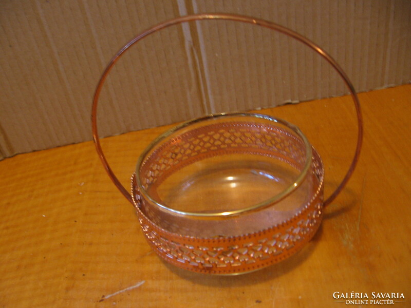 Copper basket with gilded glass bowl insert