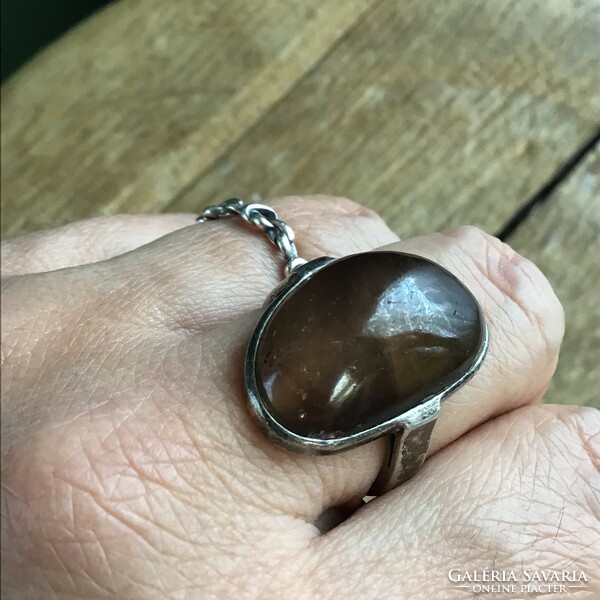 Régi ezüst gyűrű füstkvarc kővel