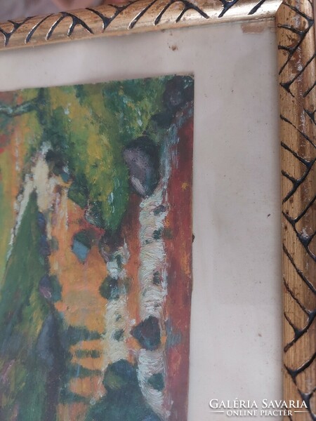 (K) erdei tájkép festmény patakkal  27x34 cm kerettel