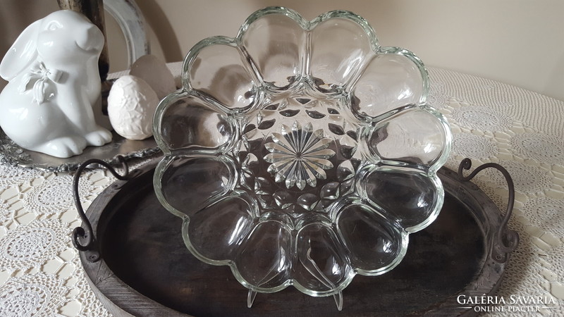 Molded glass egg holder, offering