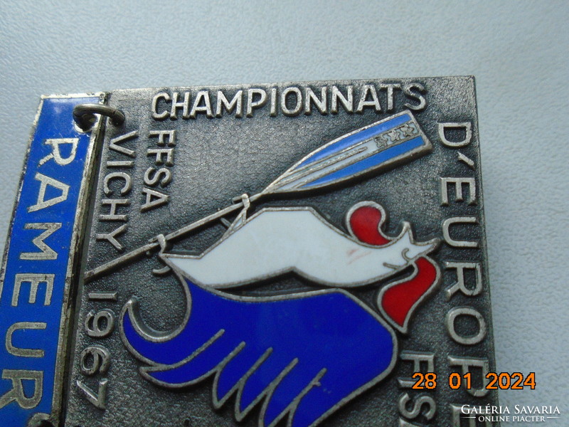 1967 Vichy European Rowing Championship ffsa, with Augis mark, colored enamel French badge, badge