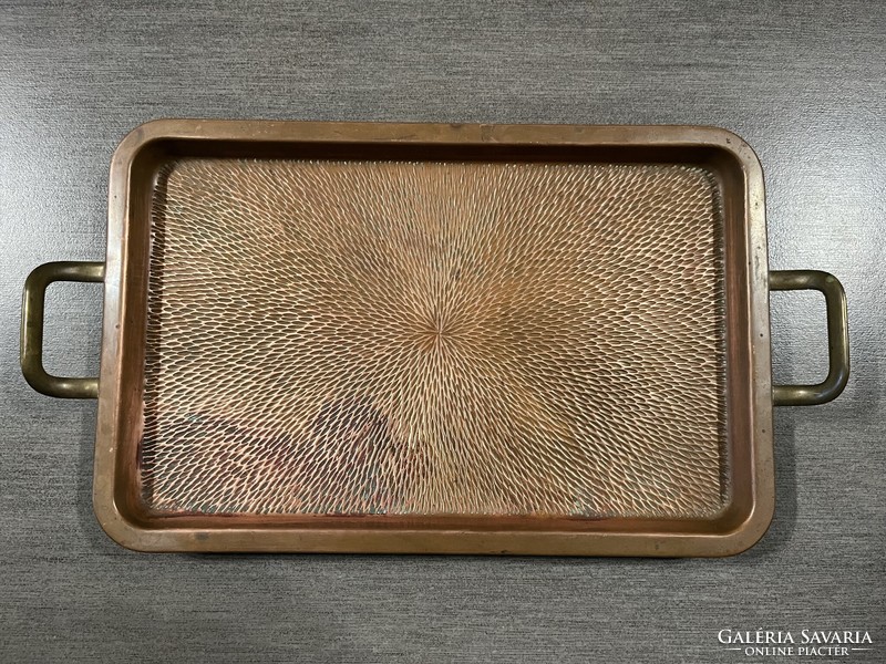 Art Nouveau red-yellow copper tray, with a clean design and a wonderful patina!
