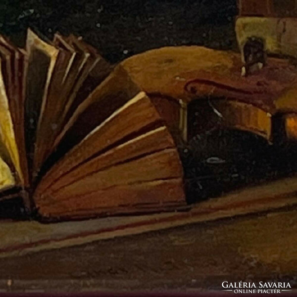 Alfréd Lakos: table still life with books f608