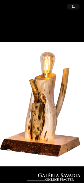 Unique floor lamps made of willow, acacia and pine wood with a vintage light bulb