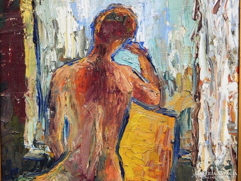 Modernist nude 31x38 cm oil painting, in a laminated frame